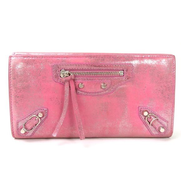 Balenciaga Handbags - Balenciaga Bi fold Long Wallet Money Metallic Pink Leather